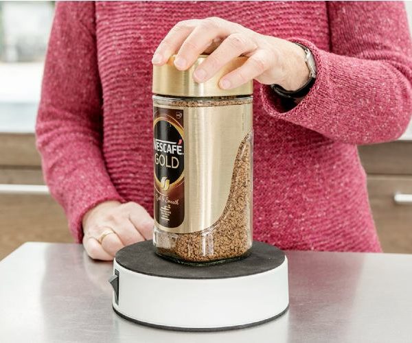 Easy-Up is used to open a jar of instant coffee